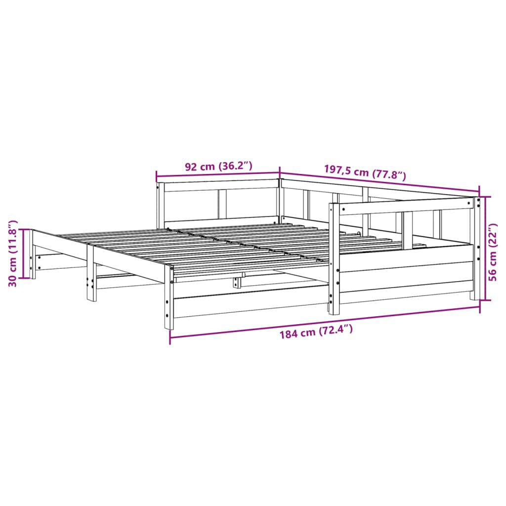 vidaXL Καναπές Κρεβάτι Χωρίς Στρώμα 90x190 εκ. Μασίφ Ξύλο Πεύκου
