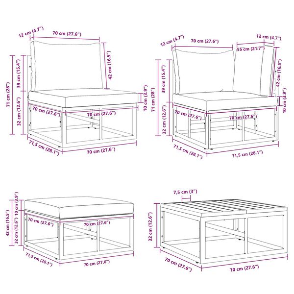 vidaXL Σετ Καναπέ Κήπου 5 pcs Μαύρο 213 x 141.5 x 71 εκ Αλουμίνιο