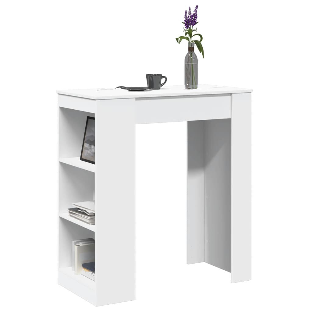vidaXL Τραπέζι Μπαρ με Ράφια Λευκό 95x47x103,5 εκ. Επεξεργ. Ξύλο