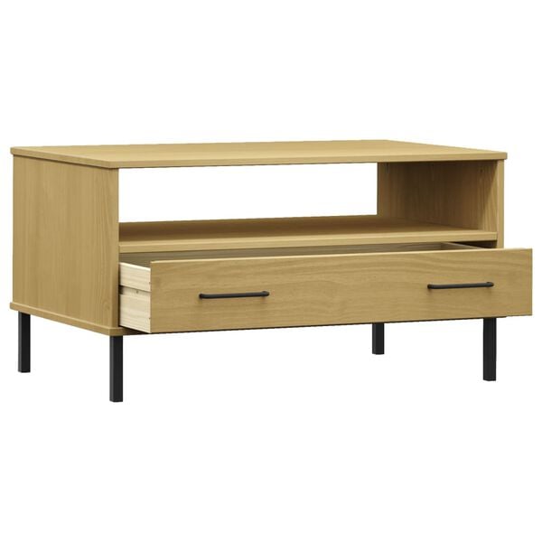 vidaXL Τραπεζάκι Σαλονιού OSLO Καφέ 85x50x45 εκ. Μασίφ Ξύλο Μετ. Πόδια