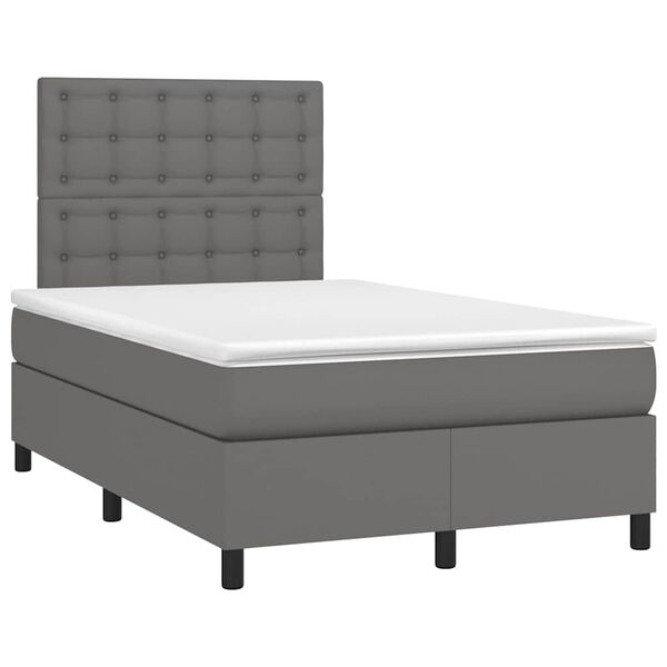 vidaXL Κρεβάτι Boxspring με Στρώμα & LED Γκρι 120x190 εκ. Συνθ. Δέρμα