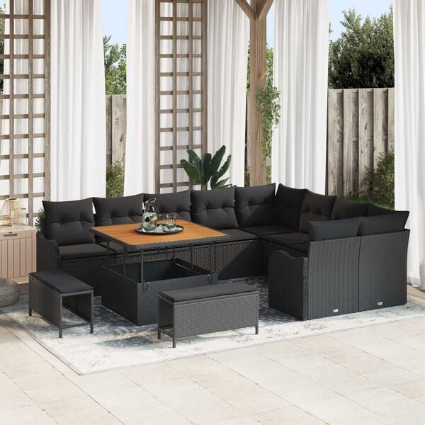 vidaXL Σετ Καναπέ Κήπου 12 pcs Μαύρο συνθετικό ρατάν