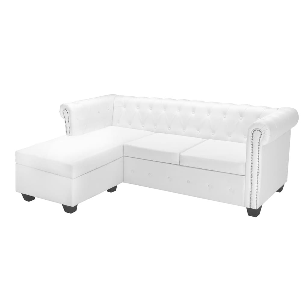 vidaXL Καναπές Γωνιακός Chesterfield Λευκός από Συνθετικό Δέρμα