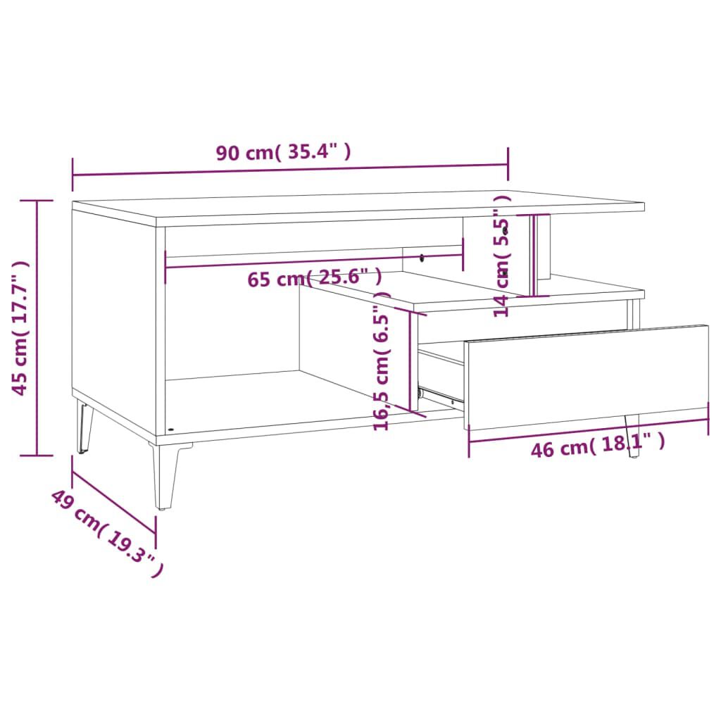 vidaXL Τραπεζάκι Σαλονιού Μαύρο 90x49x45 εκ. Επεξεργασμένο Ξύλο