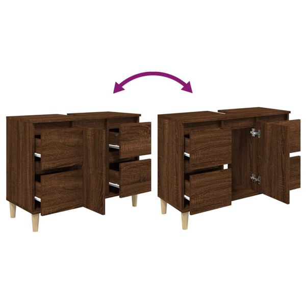 vidaXL Ντουλάπι Νιπτήρα Καφέ Δρυς 80 x 33 x 60 εκ. Επεξεργασμένο Ξύλο