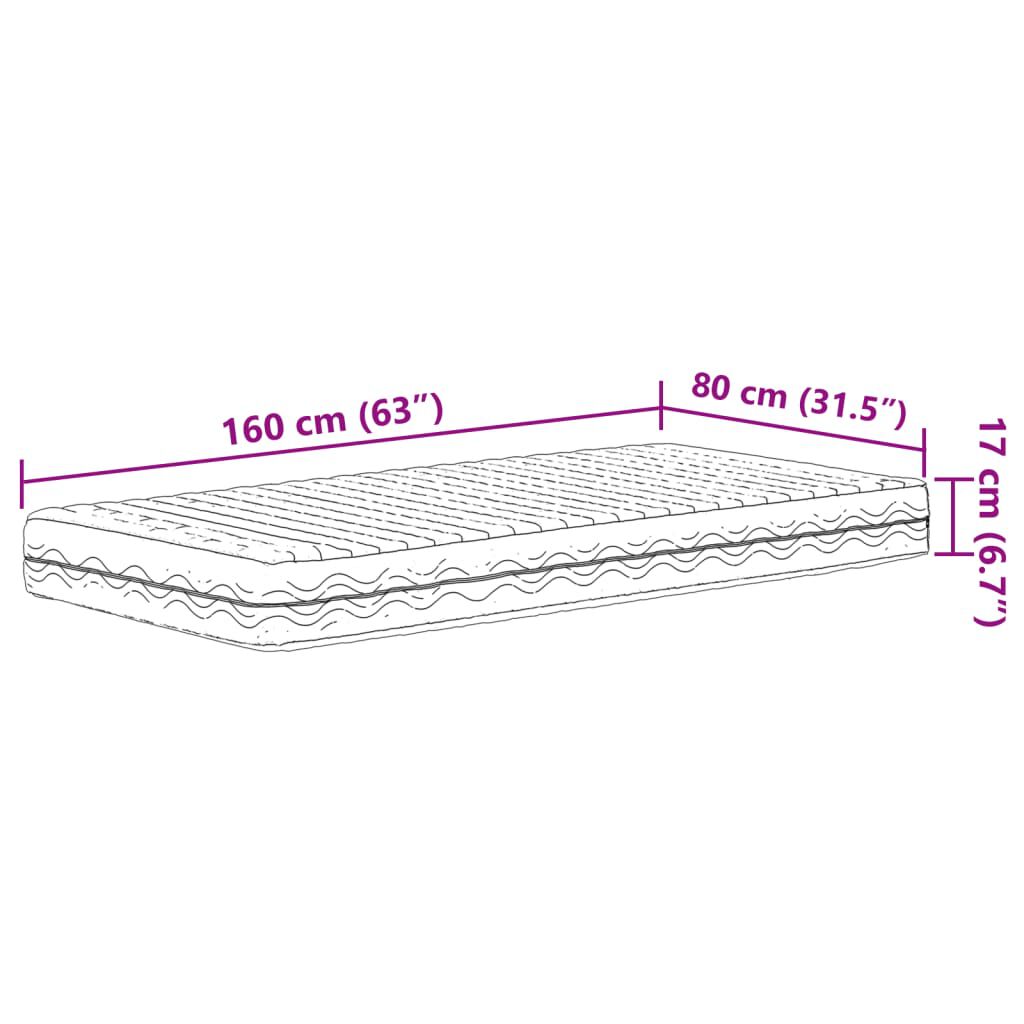 vidaXL Στρώμα Αφρού Παιδιά Σκληρότητα H2 H3 Λευκό 80 x 160 εκ.