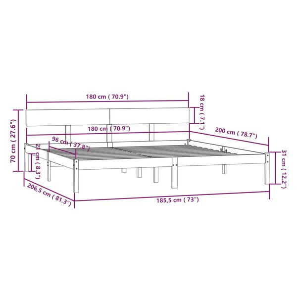 vidaXL Πλαίσιο Κρεβατιού 180x200 εκ. Μασίφ Ξύλο Πεύκου Super King Size