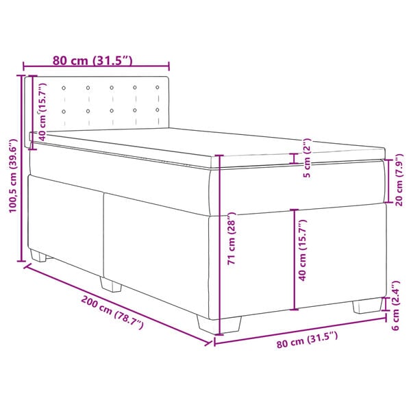 vidaXL Κρεβάτι Boxspring με Στρώμα Σκούρο Γκρι 80x200 εκ. Βελούδινο
