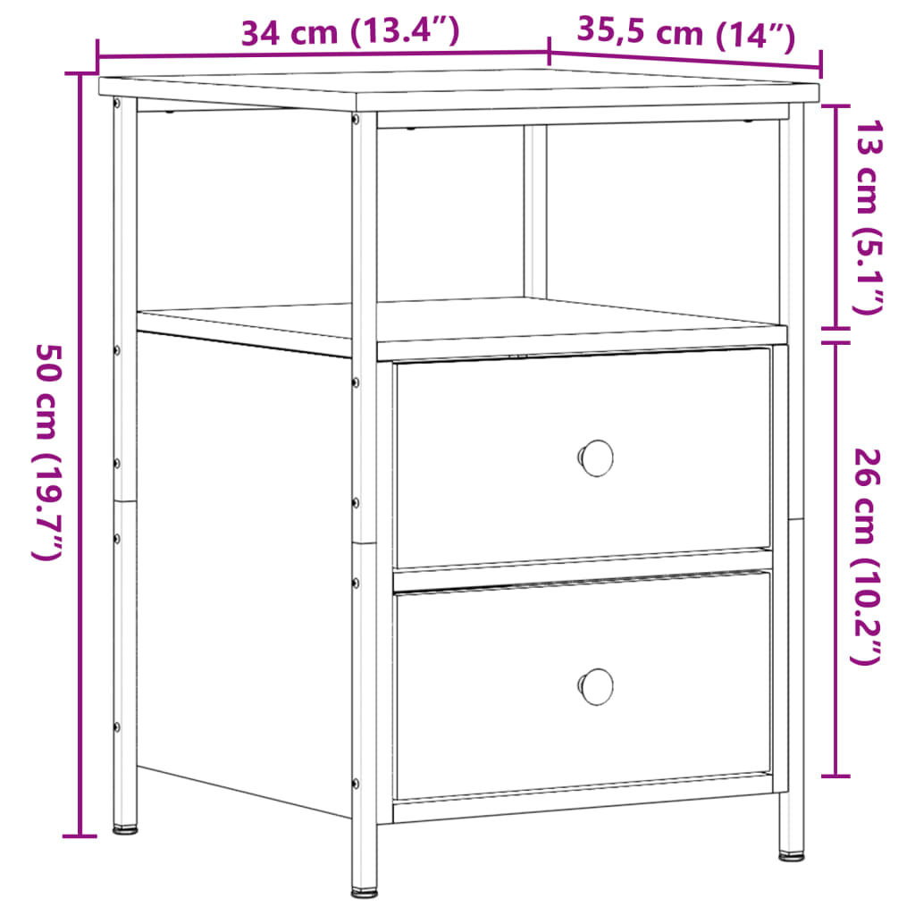 vidaXL Κομοδίνο παλιό ξύλο 34x35,5x50 cm Κατασκευασμένο ξύλο