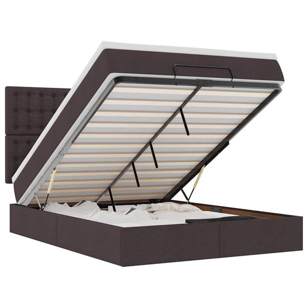 vidaXL Οθωμανικό κρεβάτι με στρώμα & LEDs Σκούρο καφέ 140x190cm Ύφασμα