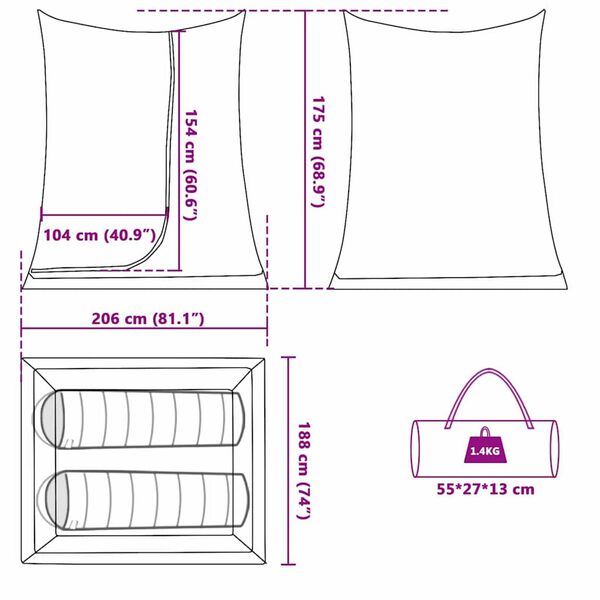 vidaXL Εσωτερική σκηνή Μαύρο 206 x 188 x 175 εκ. Πλέγμα