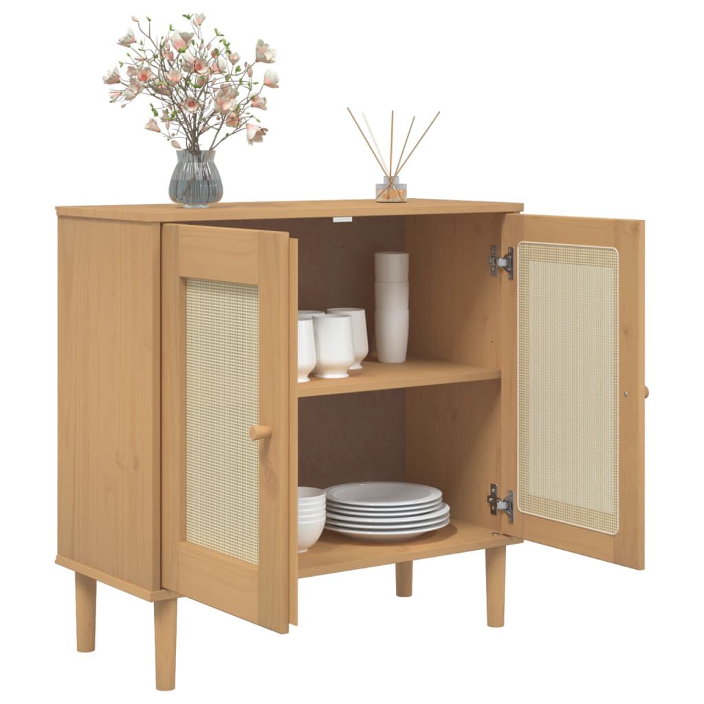 vidaXL Ντουλάπι SENJA Καφέ / Ρατάν 80 x 35 x 80 εκ. Μασίφ Ξύλο Πεύκου