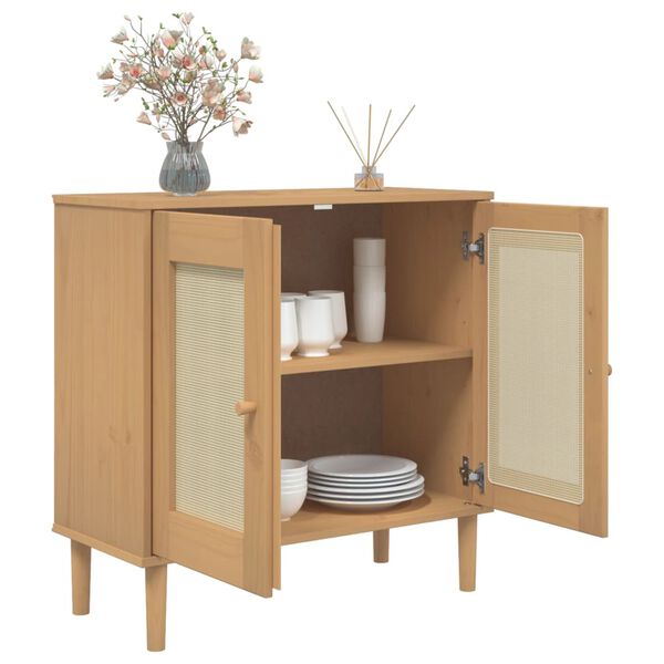 vidaXL Ντουλάπι SENJA Καφέ / Ρατάν 80 x 35 x 80 εκ. Μασίφ Ξύλο Πεύκου