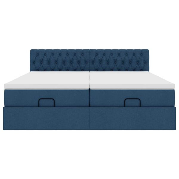 vidaXL Οθωμανικό κρεβάτι με στρώματα μπλε 180x200cm ύφασμα