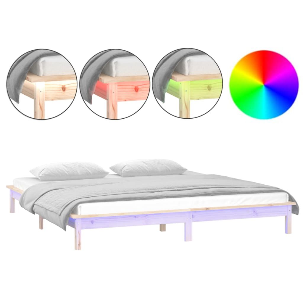 vidaXL Πλαίσιο Κρεβατιού με LED 135 x 190 εκ. Διπλό από Μασίφ Ξύλο