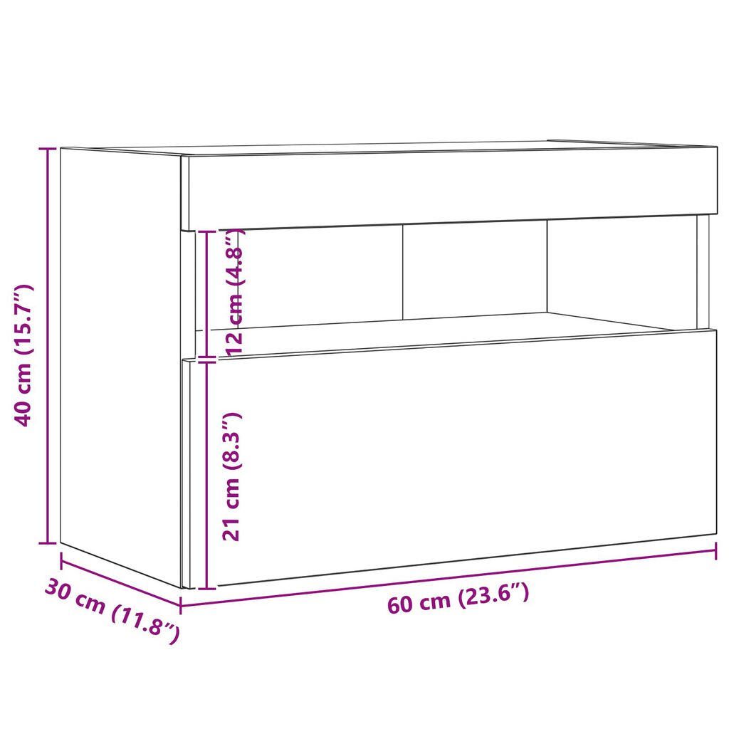 vidaXL Ντουλάπα Τοίχου για TV με LED Φώτα Artisan Oak 60x30x40 εκ.