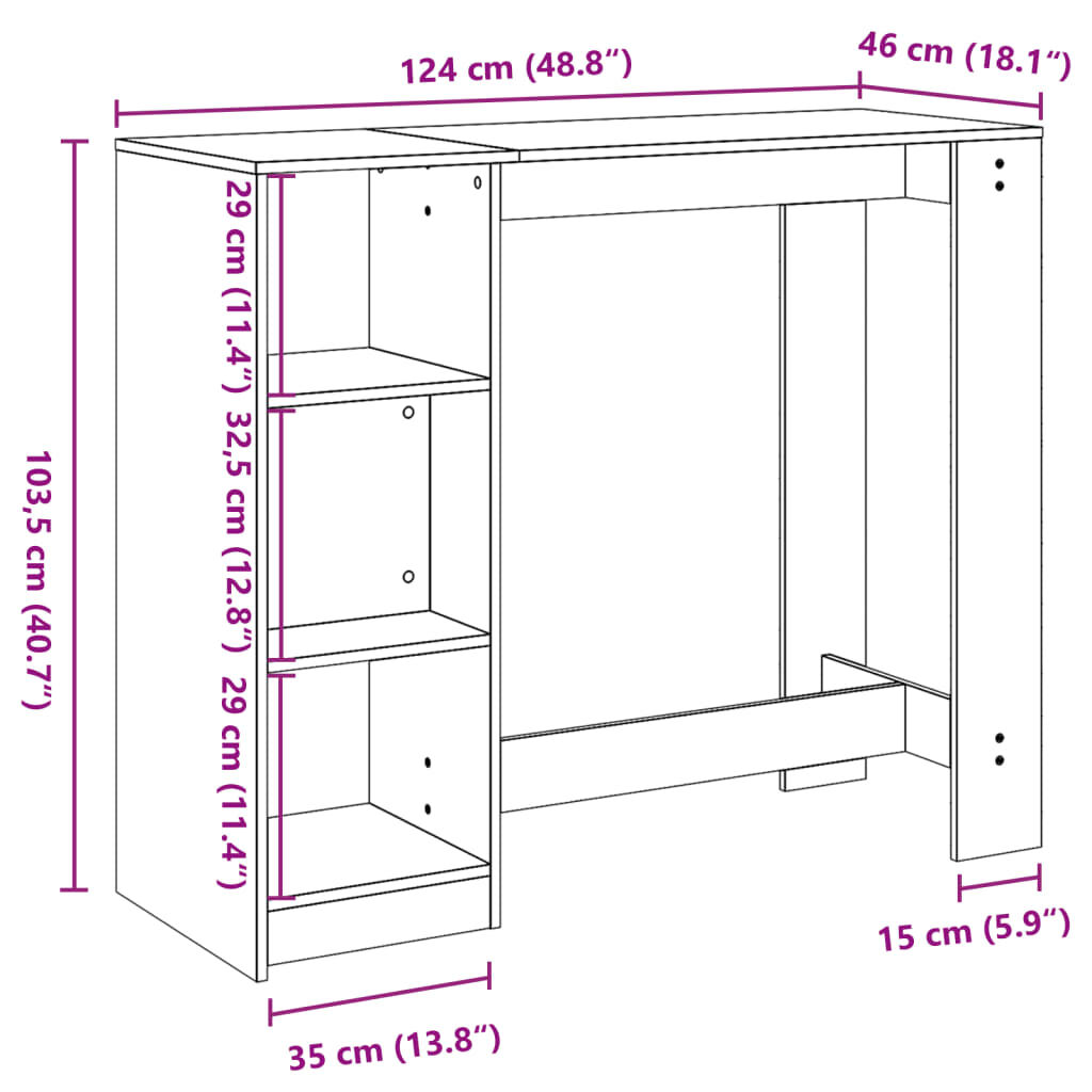 vidaXL Τραπέζι Κονσόλα με Ράφι Γκρι Σκυρ 124x46x103,5εκ. Επεξεργ. Ξύλο