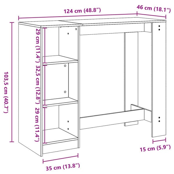 vidaXL Τραπέζι Κονσόλα με Ράφι Γκρι Σκυρ 124x46x103,5εκ. Επεξεργ. Ξύλο