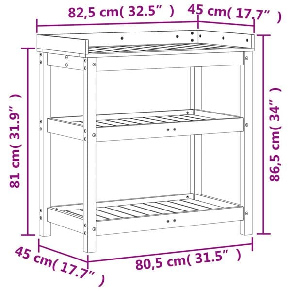 vidaXL Τραπέζι Κηπουρικής με Ράφια 82,5x45x86,5 εκ. Μασίφ Ψευδότσουγκα