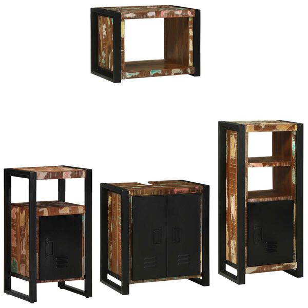 vidaXL Σετ Επίπλων Μπάνιου 4 pcs Πολύχρωμο Στερεό ανακτημένο ξύλο
