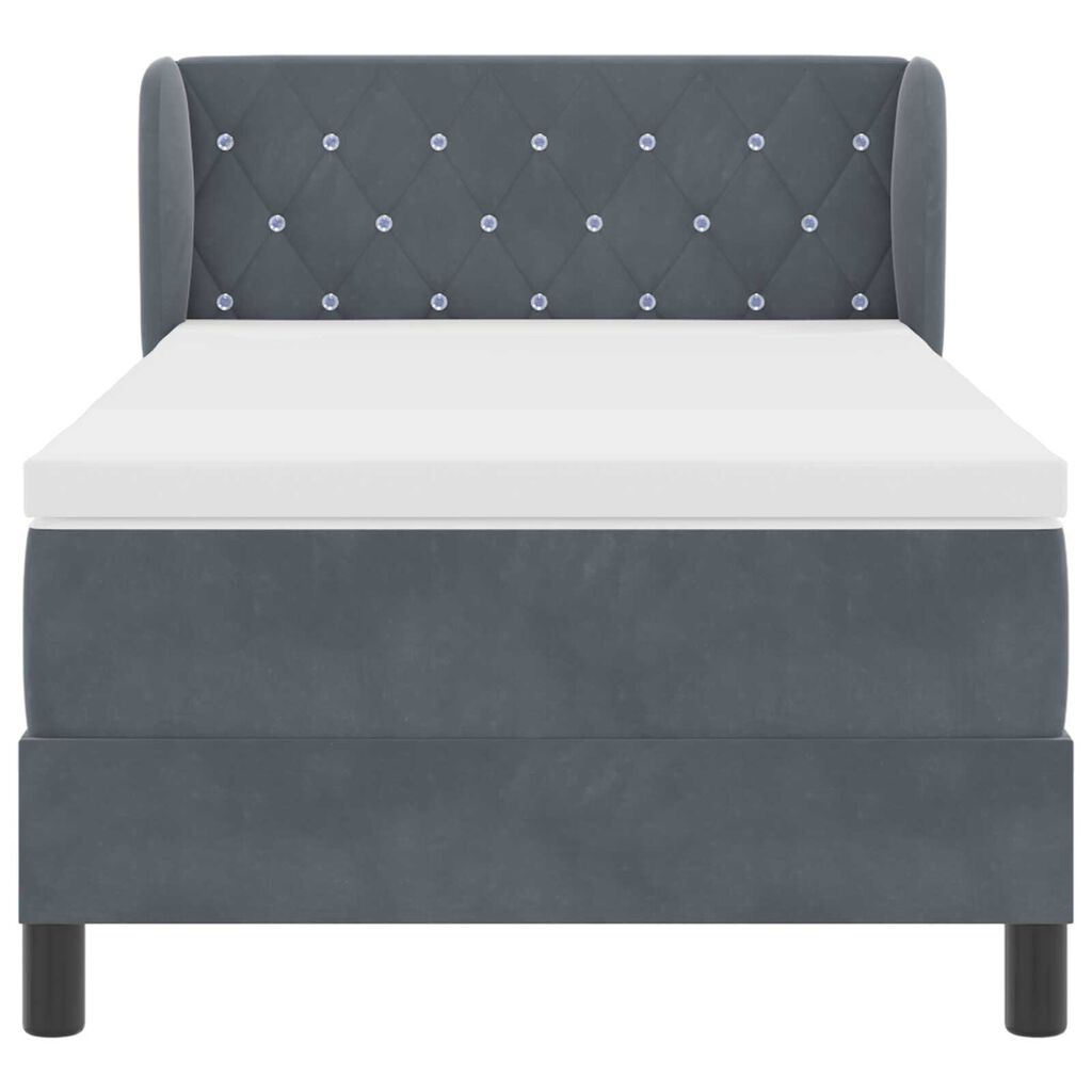 vidaXL Κρεβάτι Box Spring με Στρώμα Σκούρο Γκρι 90x200 cm Βελούδο