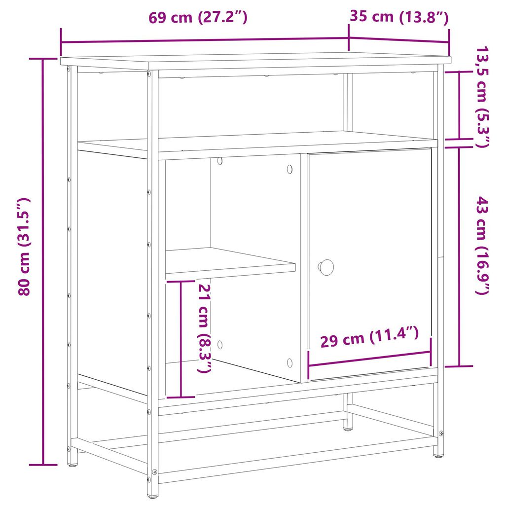 vidaXL Μπουφές Παλιού Ξύλου 69x35x80 εκ Επεξεργασμένο Ξύλο και Χάλυβας