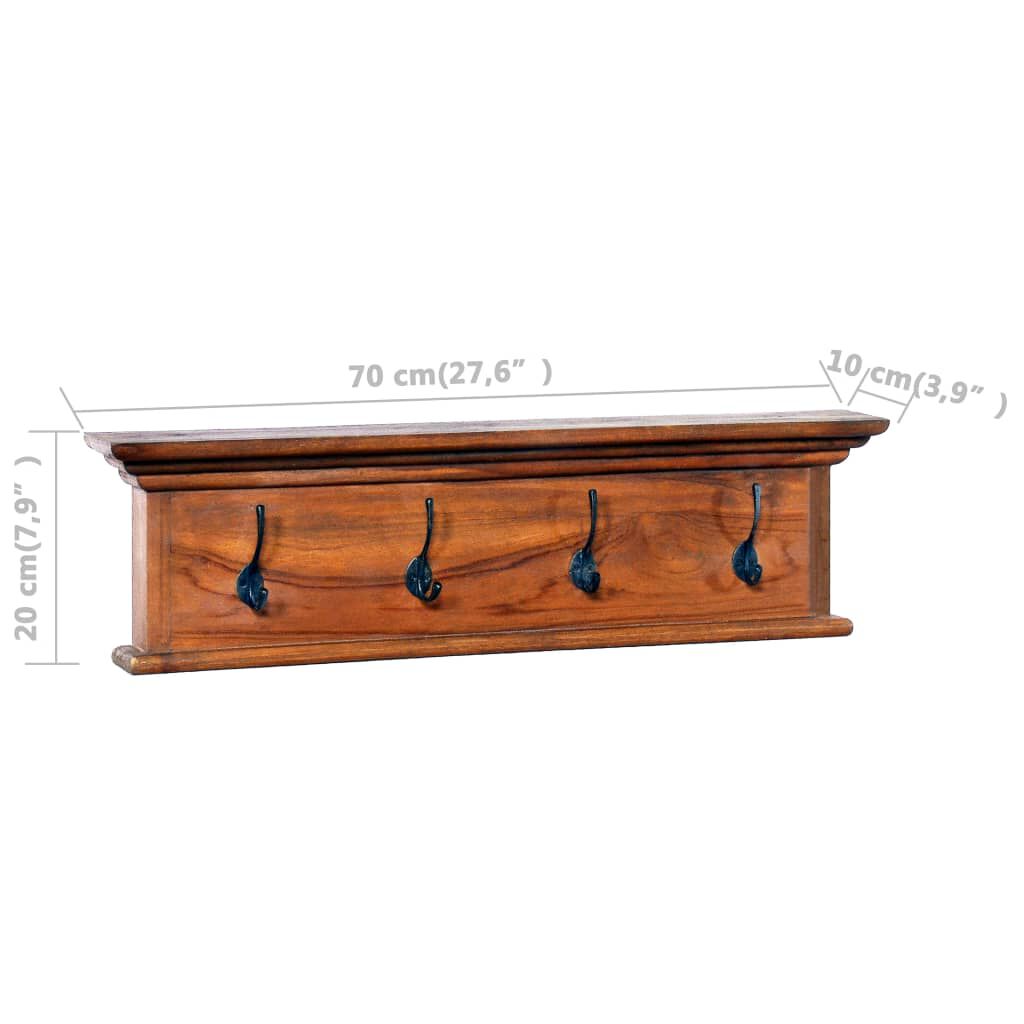 vidaXL Κρεμάστρα Τοίχου 70 x 10 x 20 εκ. από Μασίφ Ξύλο Teak
