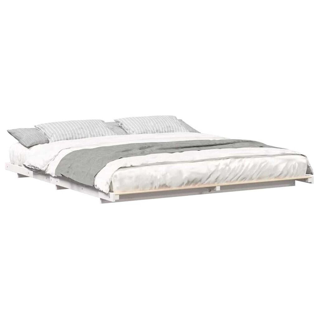 vidaXL Κρεβάτι δαπέδου Λευκό 200 x 220 cm Μασίφ ξύλο πεύκου