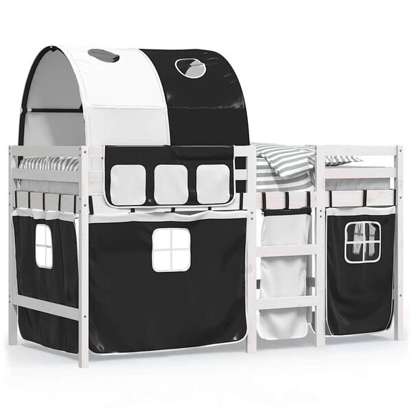 vidaXL Υπερυψ. Κρεβάτι με Τούνελ Λευκό/Μαύρο 90 x 190 εκ. Μασίφ Πεύκο