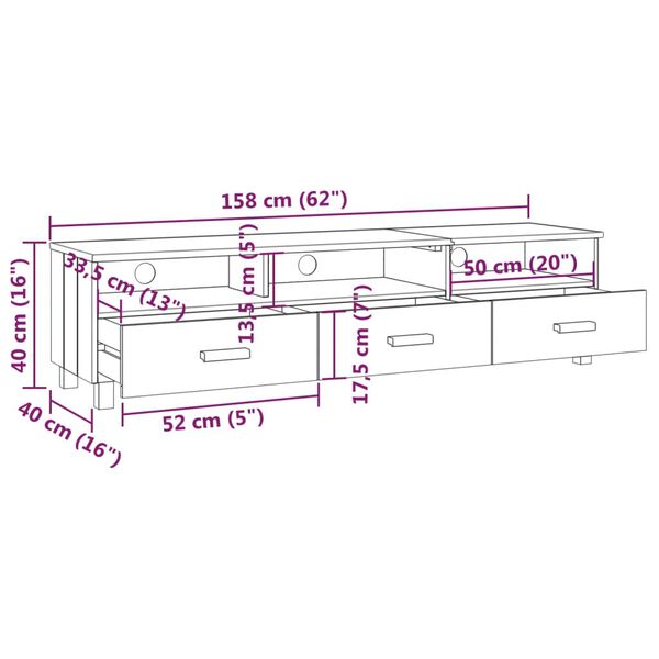 vidaXL Έπιπλο Τηλεόρασης HAMAR Σκ. Γκρι 158x40x40εκ. Μασίφ Ξύλο Πεύκου