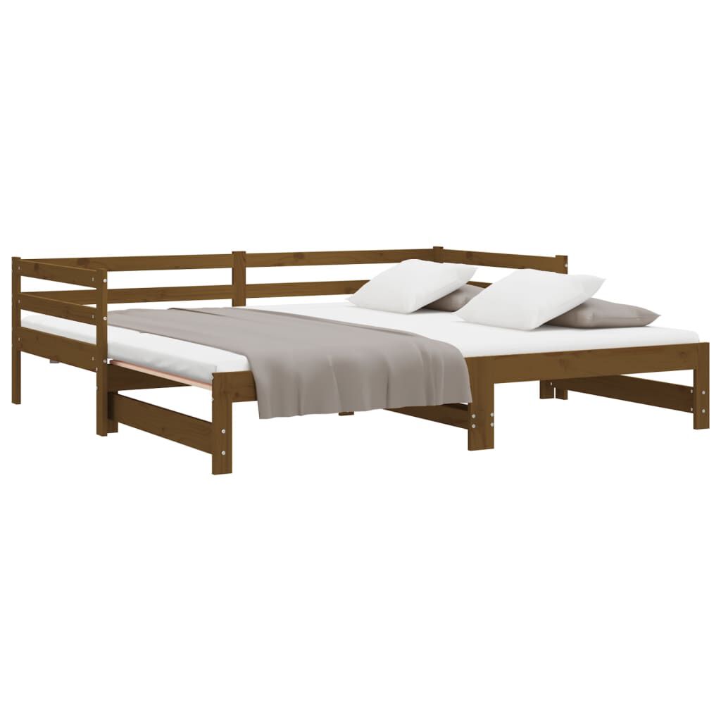 vidaXL Καναπές Κρεβάτι Καφέ Μελί 2 x (90 x 200) εκ. Μασίφ Ξύλο Πεύκου