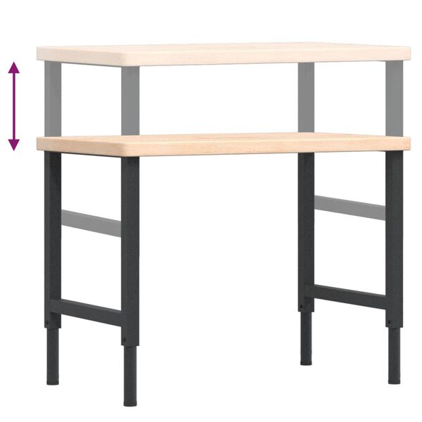 vidaXL Πάγκος Εργασίας Ορθογώνιος 100x60x(73-99,5) εκ Μασίφ Ξύλο Δρυός