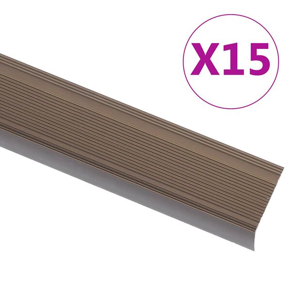 vidaXL Προφίλ για Σκαλοπάτια Σχήμα Γ 15 τεμ. Καφέ 100 εκ. Αλουμινίου