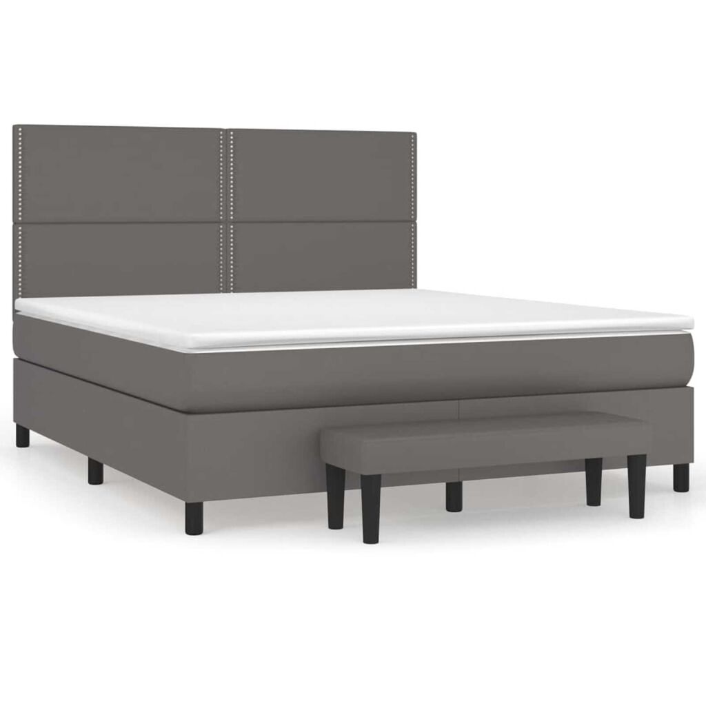 vidaXL Κρεβάτι Boxspring με Στρώμα Γκρι 160x200εκ. από Συνθετικό Δέρμα