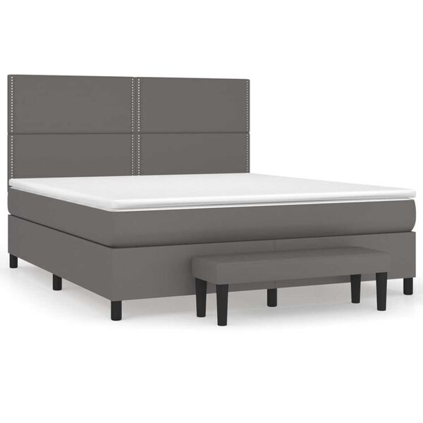vidaXL Κρεβάτι Boxspring με Στρώμα Γκρι 160x200εκ. από Συνθετικό Δέρμα
