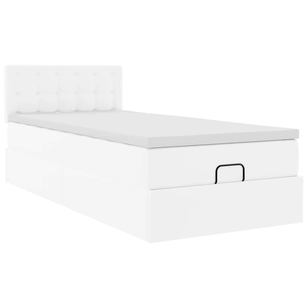 vidaXL Οθωμανικό κρεβάτι με στρώμα Λευκό 100x200cm Faux Leather