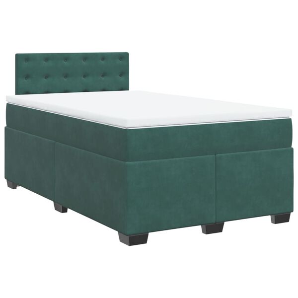 vidaXL Κρεβάτι Boxspring με Στρώμα Σκούρο Πράσινο 120x200εκ. Βελούδινο