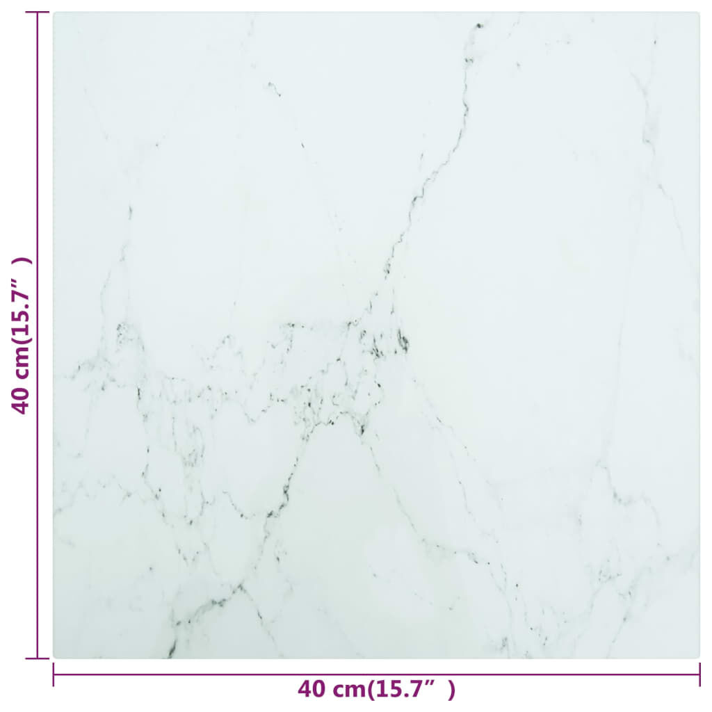 vidaXL Επιφάνεια Τραπεζιού Λευκή 40x40εκ 6 χιλ Ψημ. Γυαλί Μαρμ. Σχέδιο