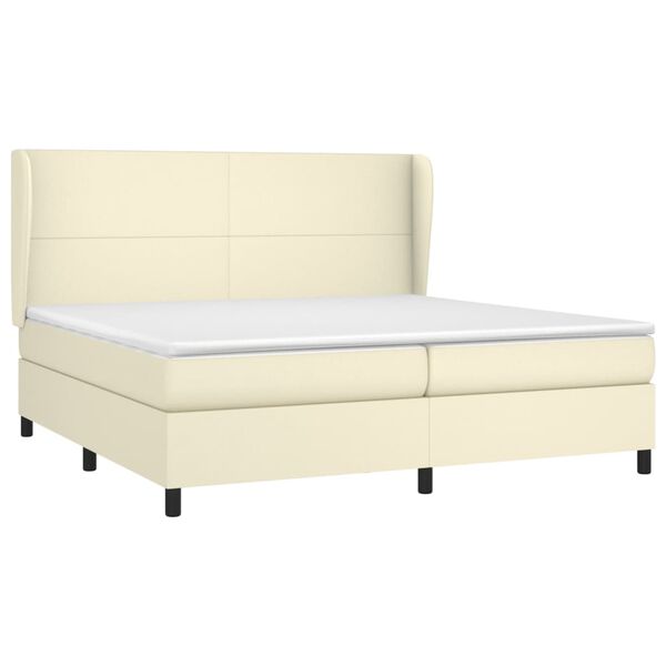 vidaXL Κρεβάτι Boxspring με Στρώμα Κρεμ 200x200 εκ. Συνθετικό Δέρμα