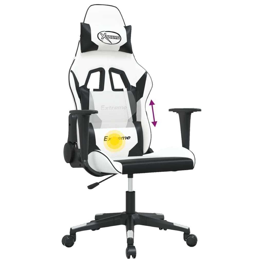 vidaXL Καρέκλα Gaming Μασάζ Λευκό/Μαύρο από Συνθετικό Δέρμα