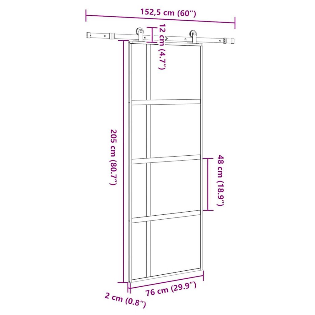 vidaXL Συρόμενη πόρτα με σετ υλικού 76x205 cm από γυαλί&Αλουμίνιο