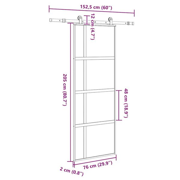 vidaXL Συρόμενη πόρτα με σετ υλικού 76x205 cm από γυαλί&Αλουμίνιο