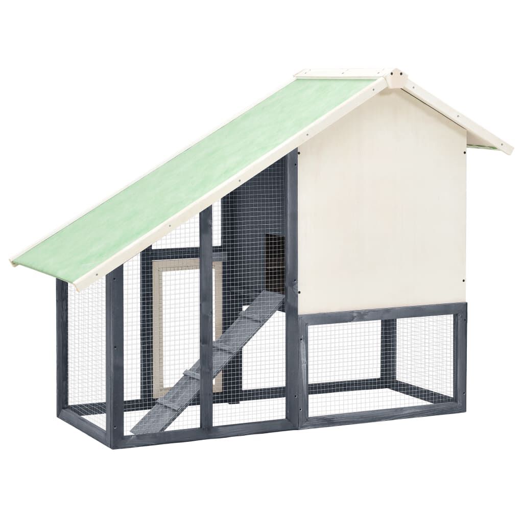 vidaXL Κλουβί Κουνελιών Γκρι/Λευκό 140x63x120 εκ. Μασίφ Ξύλο Ελάτης