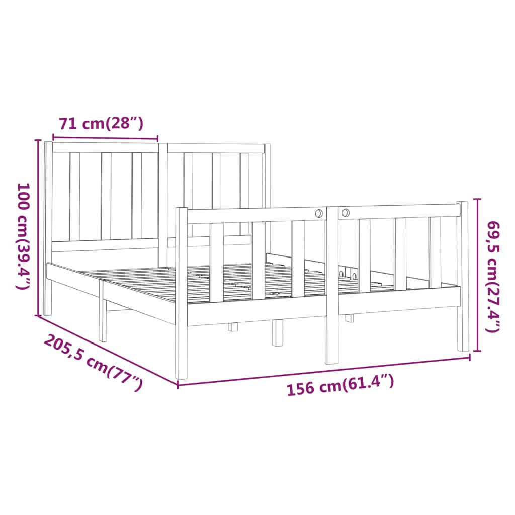 vidaXL Πλαίσιο Κρεβατιού Μελί 150 x 200εκ. Μασίφ Ξύλο Πεύκου King Size