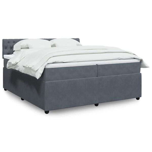 vidaXL Κρεβάτι Boxspring με Στρώμα Σκούρο Γκρι 200x200 εκ. Βελούδινο