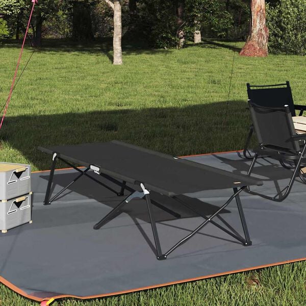 vidaXL Αναδιπλούμενο Κρεβάτι Κάμπινγκ Μαύρο 206 x 76 x 74 εκ