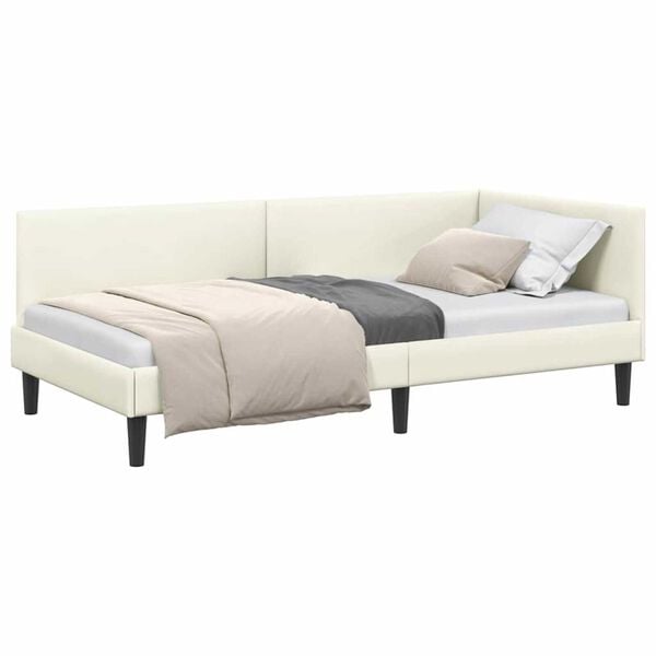 vidaXL Κρεβάτι Γωνίας Κρεμ 80 x 200 cm Βελούδο και Εργοστασιακό ξύλο