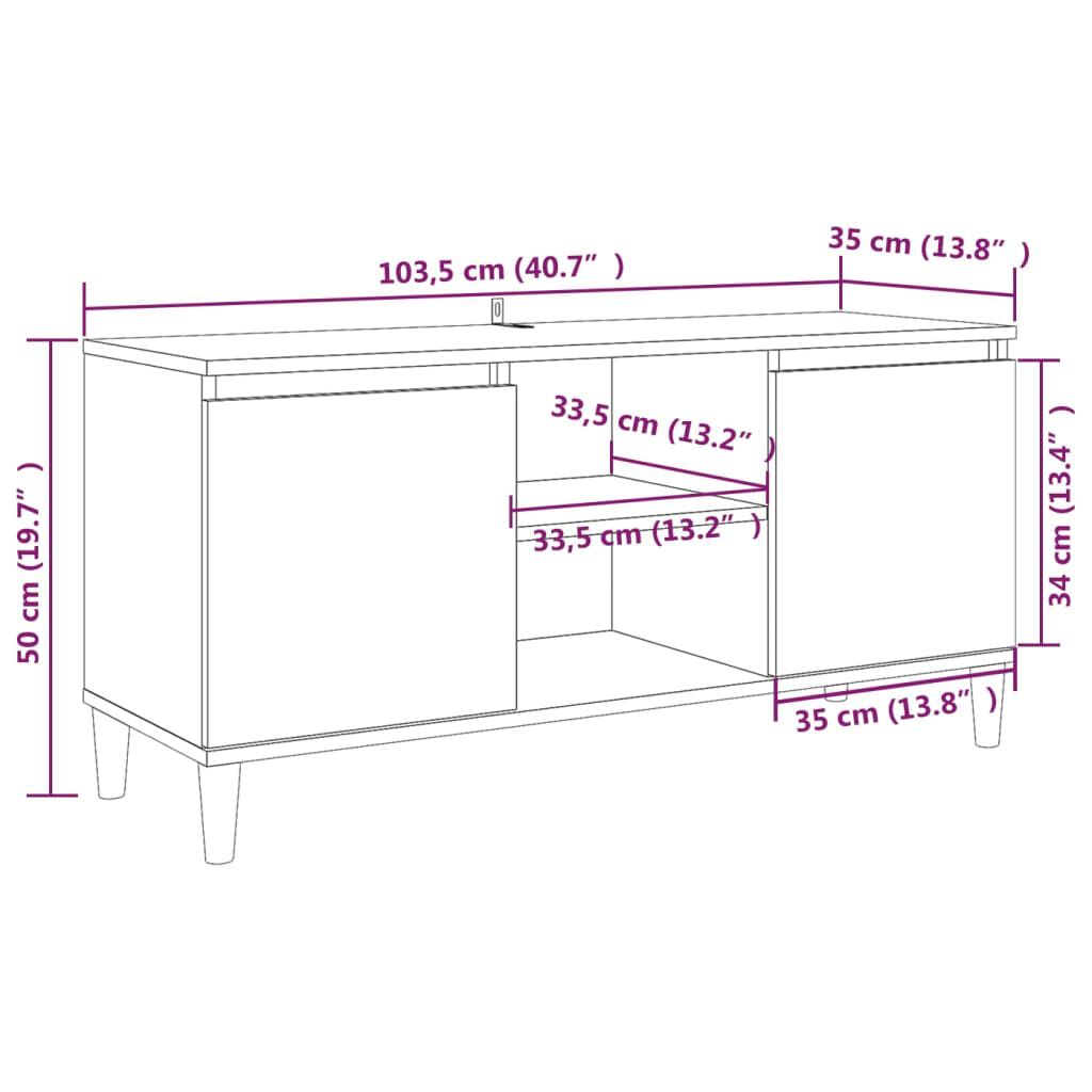 vidaXL Έπιπλο Τηλεόρασης Καφέ Δρυς 103,5x35x50εκ. Μασίφ Ξύλινα Πόδια