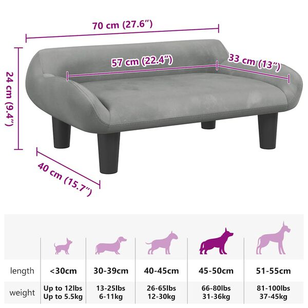 vidaXL Κρεβάτι Σκύλου Ανοιχτό Γκρι 70 x 40 x 24 εκ. Βελούδινο