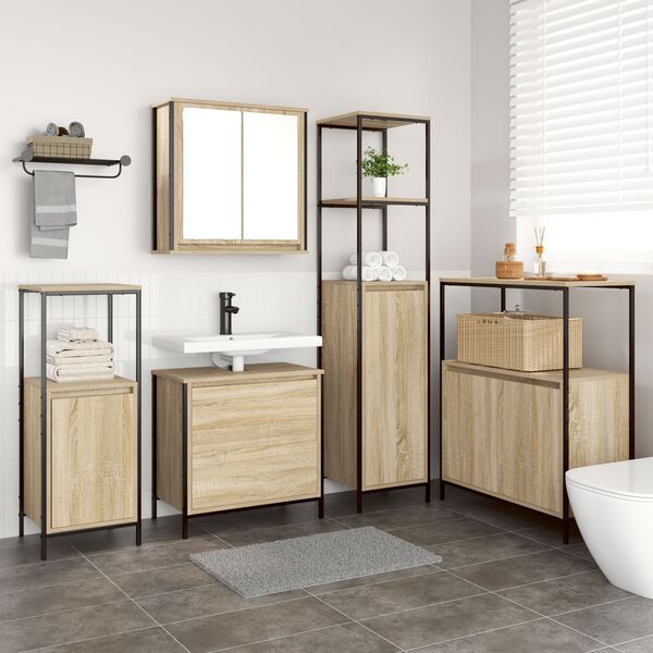 vidaXL Σετ Επίπλων Μπάνιου με ράφι 5 pcs Μπεζ 76.5 x 35 x 95 εκ